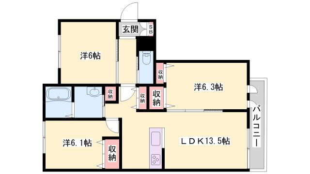 兵庫県姫路市飾磨区構２ 亀山駅 3LDK アパート 賃貸物件詳細
