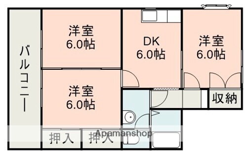 セジュール城殿Ｂ棟 2階 3DK 賃貸物件詳細
