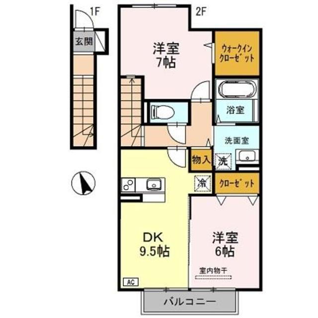 Ｄ－ｒｏｏｍ　ＭＡＬＤＡ　Ｂ棟 2階 2DK 賃貸物件詳細