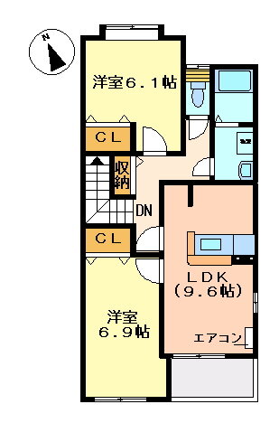 コーポ加藤 2階 2LDK 賃貸物件詳細