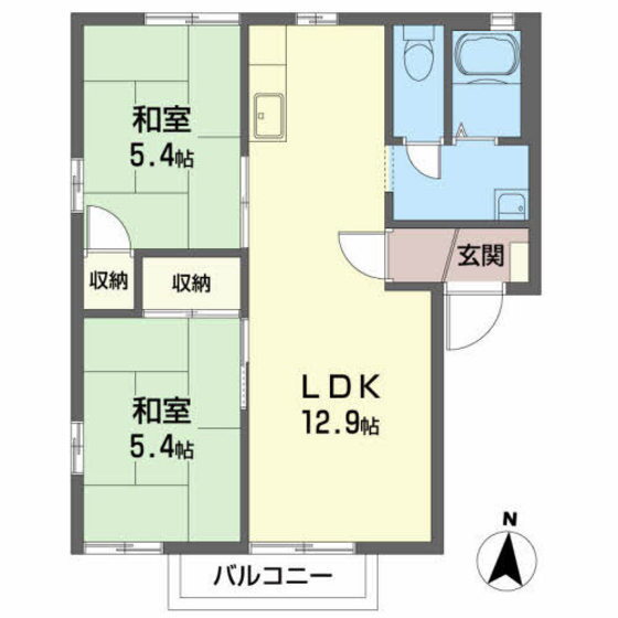 ヤマトハイツＩＩＢ 2階 2LDK 賃貸物件詳細