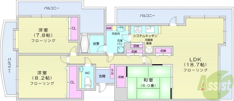 北海道札幌市中央区北四条西２０ 西１８丁目駅 3LDK マンション 賃貸物件詳細