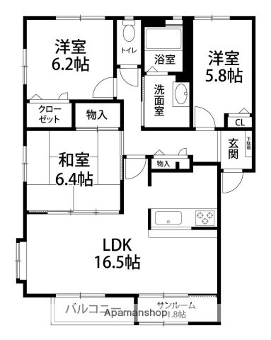 ラフィーネ 1階 3LDK 賃貸物件詳細