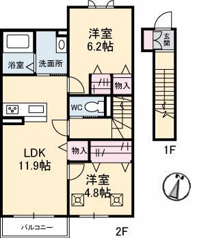 フェリスグランデ 2階 2LDK 賃貸物件詳細