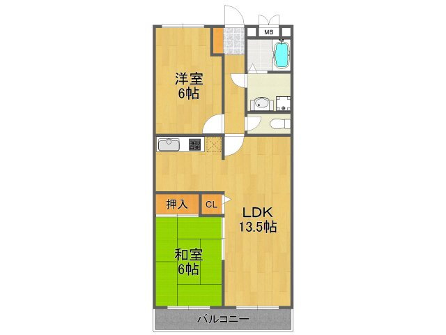 ハーモニーマンションＢ棟 2階 2LDK 賃貸物件詳細