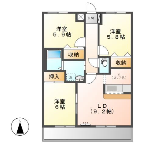 ハイム中川ＩＩＩ 4階 3LDK 賃貸物件詳細