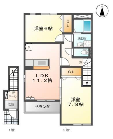 富山県富山市向新庄町５ 越中荏原駅 2LDK アパート 賃貸物件詳細