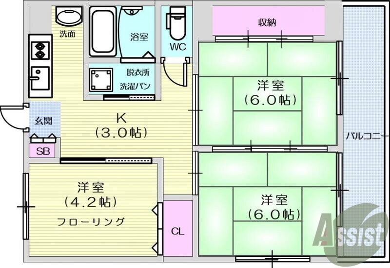 大野田ＹＫハイツＢ棟 3階 3K 賃貸物件詳細