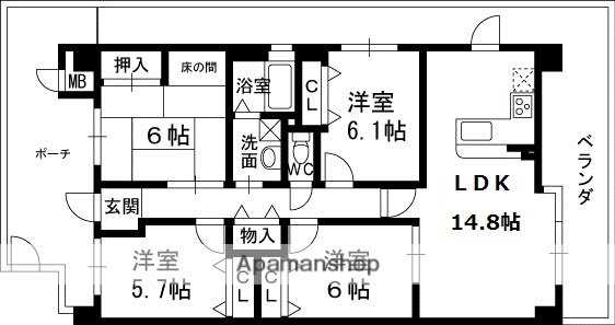 兵庫県西宮市松下町 香櫨園駅 4LDK マンション 賃貸物件詳細