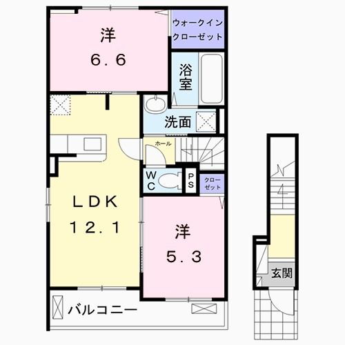 ラヒットグロウスＢ 2階 2LDK 賃貸物件詳細