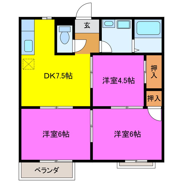 ハイツクラウンＢ 2階 3DK 賃貸物件詳細