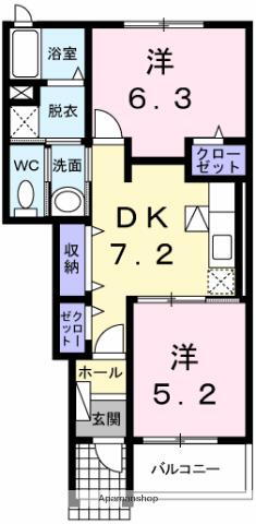 メゾンルージュ・ド・ウエシマ 1階 2DK 賃貸物件詳細