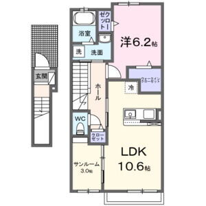 アバンダント 2階 1LDK 賃貸物件詳細