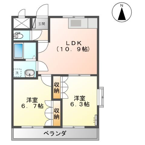 ｐｌａｃｅ　ｄｅ　ｖｅｒｔ　Ｃ 2階 2LDK 賃貸物件詳細