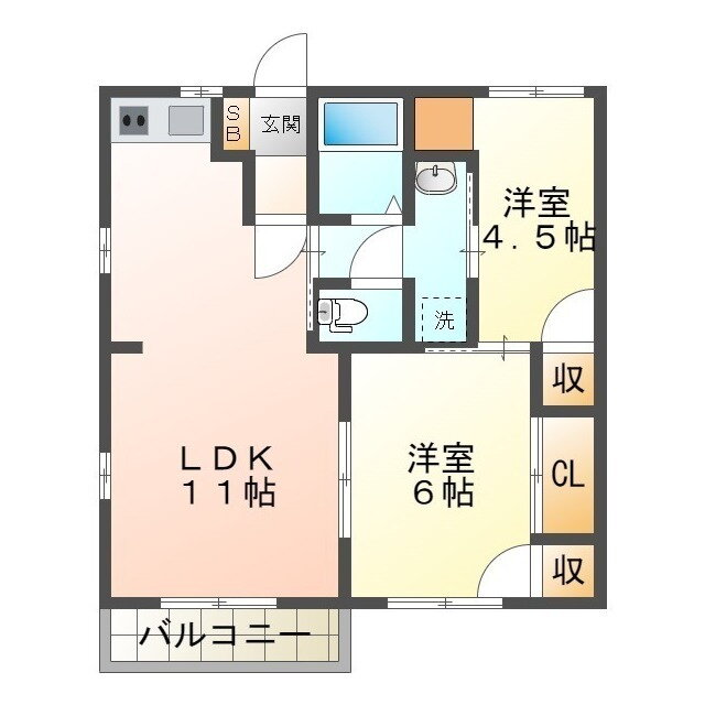 セントリバーハイツ千代崎Ｃ 2階 2LDK 賃貸物件詳細