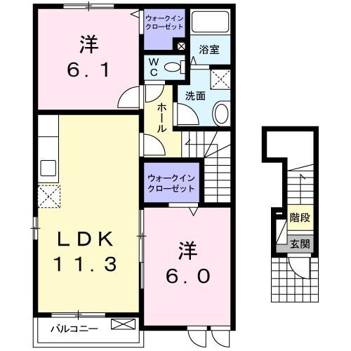 エレガンテＭ　Ａ 2階 2LDK 賃貸物件詳細