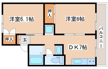 平成山手ハイツＩＩ 2階 2DK 賃貸物件詳細