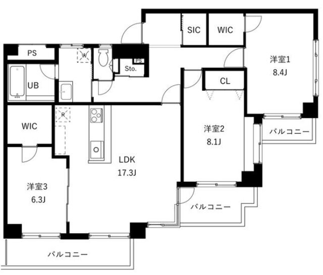 サンセゾンＩ 5階 3LDK 賃貸物件詳細