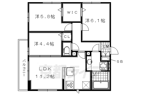 ルピナス嵯峨　Ａ棟 3階 3LDK 賃貸物件詳細