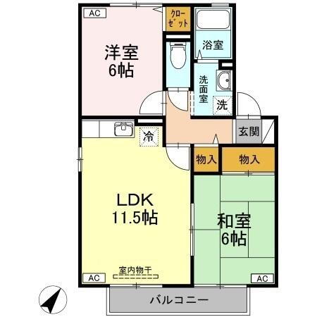 セジュール中村　Ａ棟 2階 2LDK 賃貸物件詳細