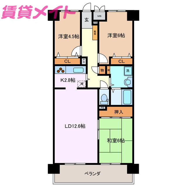 三重県四日市市下之宮町 近鉄富田駅 3LDK マンション 賃貸物件詳細