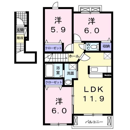 メリディオ石田 2階 3LDK 賃貸物件詳細