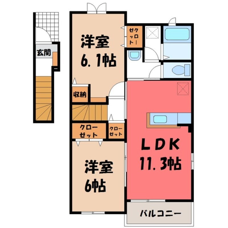 栃木県下都賀郡野木町大字丸林 野木駅 2LDK アパート 賃貸物件詳細
