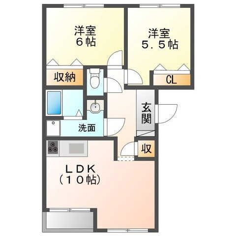 グランベルハウス 2階 2LDK 賃貸物件詳細