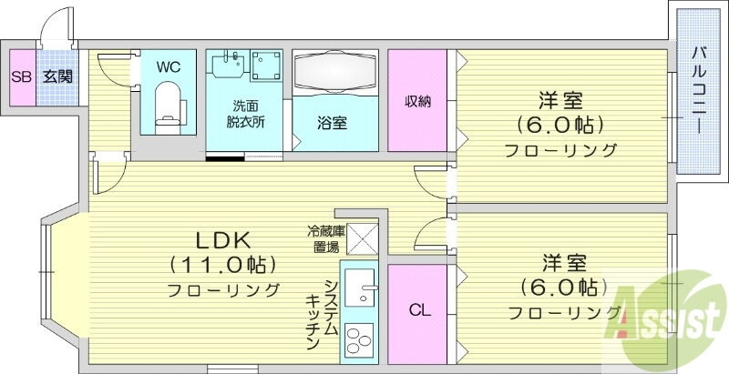 北海道札幌市東区北四十二条東１ 麻生駅 2LDK アパート 賃貸物件詳細