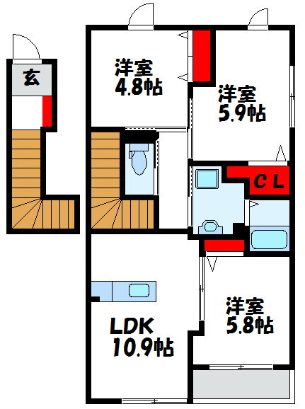 福岡県宗像市桜美台 赤間駅 3LDK アパート 賃貸物件詳細