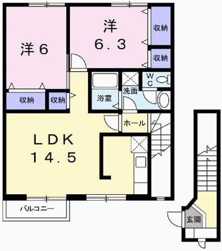 カーサ・フィオーレ中島Ａ 2階 2LDK 賃貸物件詳細