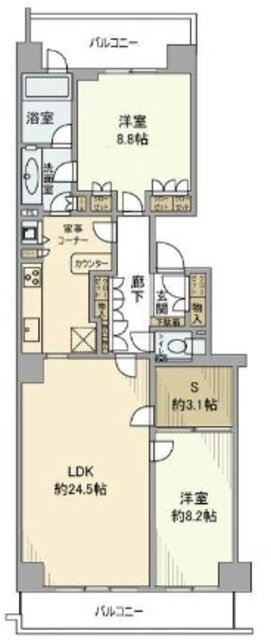 セントラルパーク・ウエストＡ棟 8階 2SLDK 賃貸物件詳細