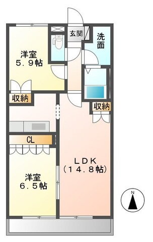 グランディール参番館 2階 2LDK 賃貸物件詳細