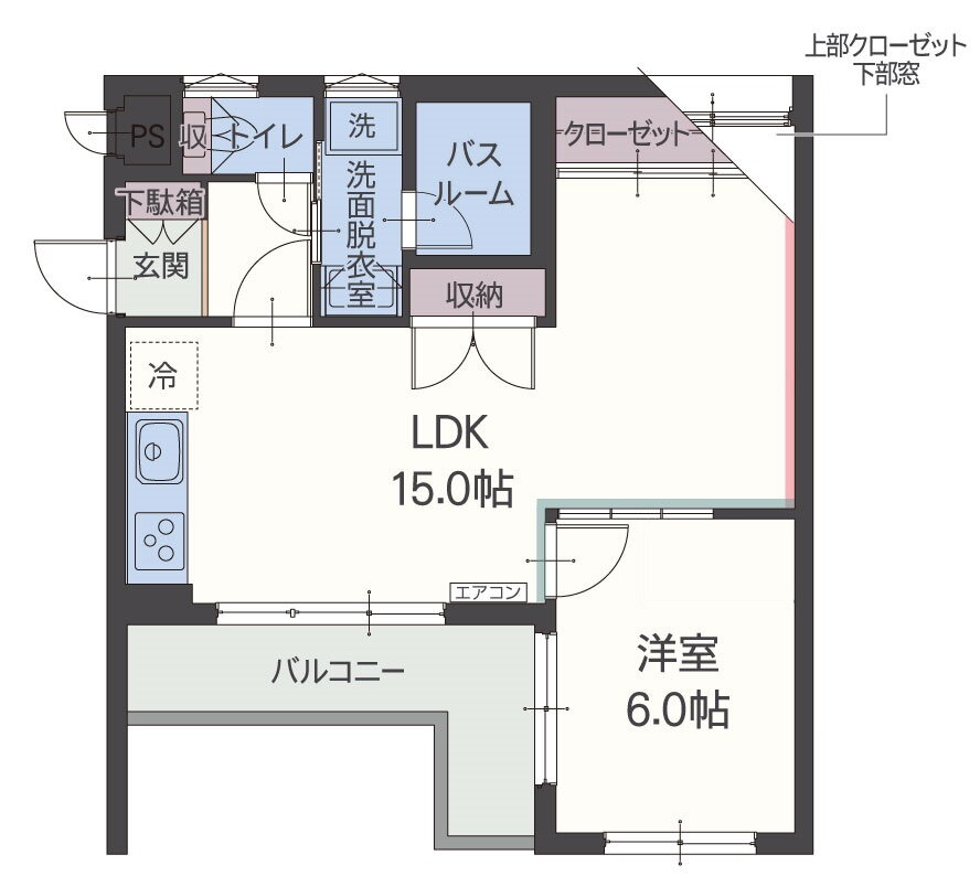 リバーウォーク 2階 1LDK 賃貸物件詳細