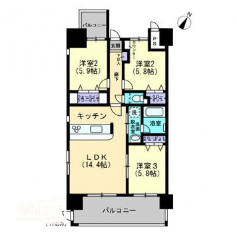 愛媛県松山市祝谷６ 南町駅 3LDK マンション 賃貸物件詳細