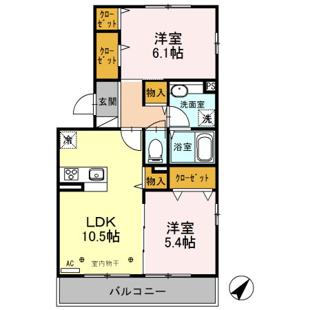 コモドＴＥＮ 2階 2LDK 賃貸物件詳細