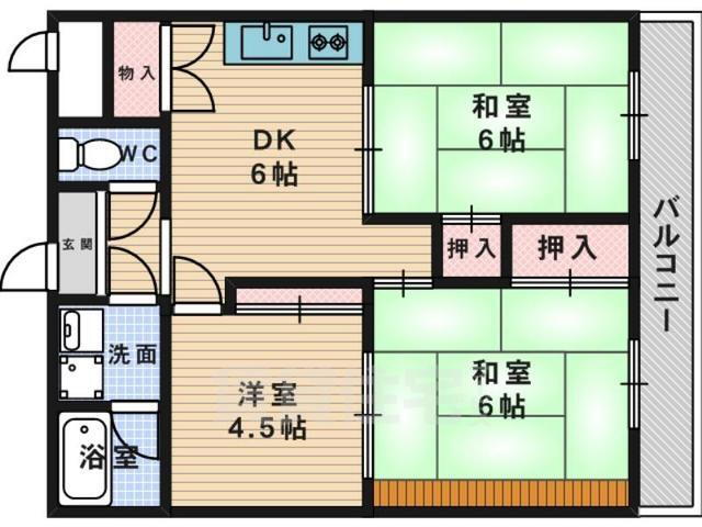 宮之阪ハイツ壱番館 6階 3DK 賃貸物件詳細