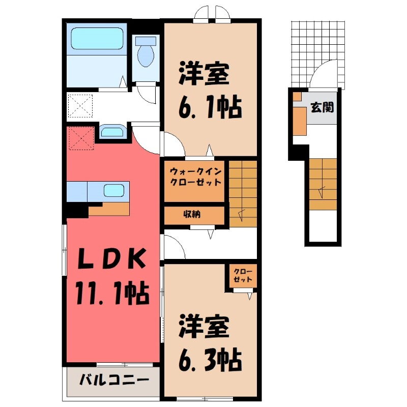 群馬県佐波郡玉村町大字板井 高崎駅 2LDK アパート 賃貸物件詳細