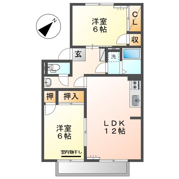 エステート西中Ｂ 1階 2LDK 賃貸物件詳細