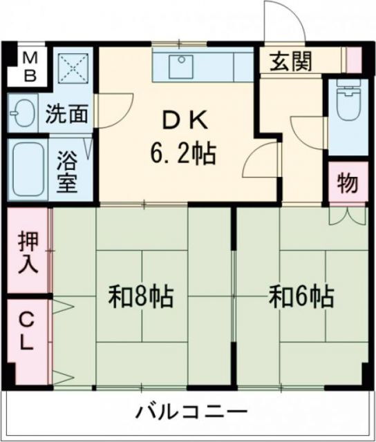 リバーコート湊川 2階 2DK 賃貸物件詳細