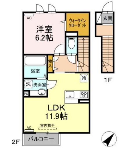 サンライズ吉岡 2階 1LDK 賃貸物件詳細