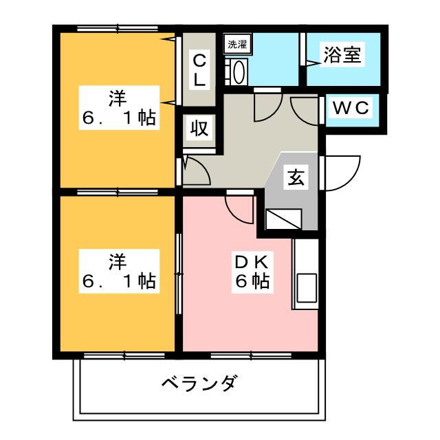 ブレイン黒瀬 2階 2DK 賃貸物件詳細