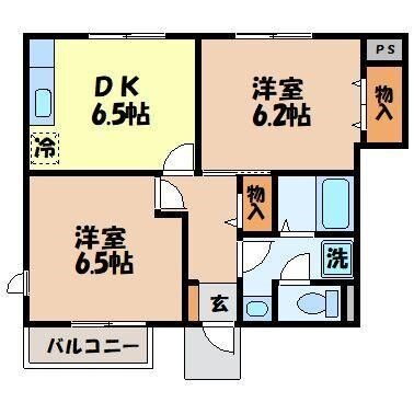 プリムローズ　Ｂ棟 1階 2DK 賃貸物件詳細