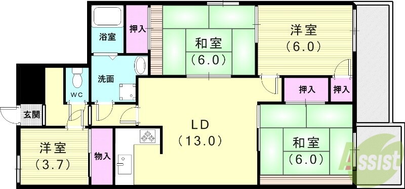 シャトー明石 2階 4LDK 賃貸物件詳細