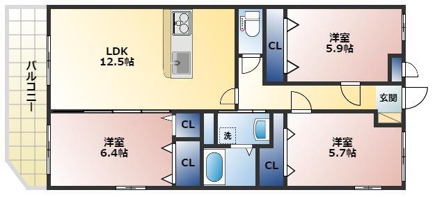 リトルフォレスト守恒 2階 3LDK 賃貸物件詳細