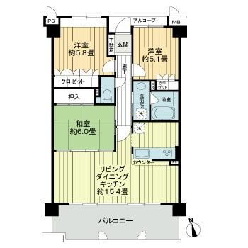 サーパスシティ木太一番館 06階 3LDK 賃貸物件詳細