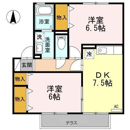 グランシャリオ堀川　Ｄ棟 1階 2DK 賃貸物件詳細