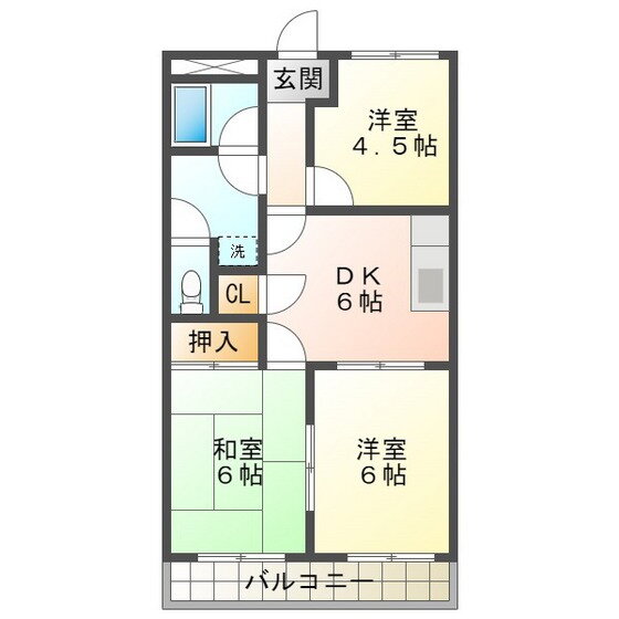 サンクラルテＢ棟 2階 3DK 賃貸物件詳細