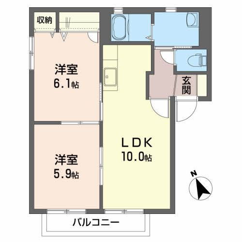 シャインベルＢ 1階 2LDK 賃貸物件詳細