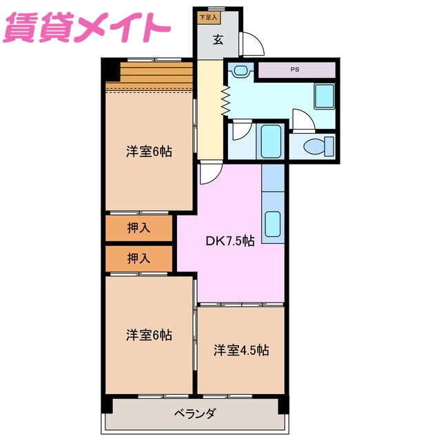 三重県四日市市日永西４ 南日永駅 3DK マンション 賃貸物件詳細